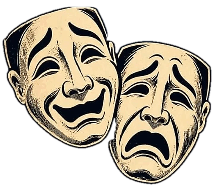 Les deux masques du théâtre : la comédie qui rit, la tragédie qui pleure.